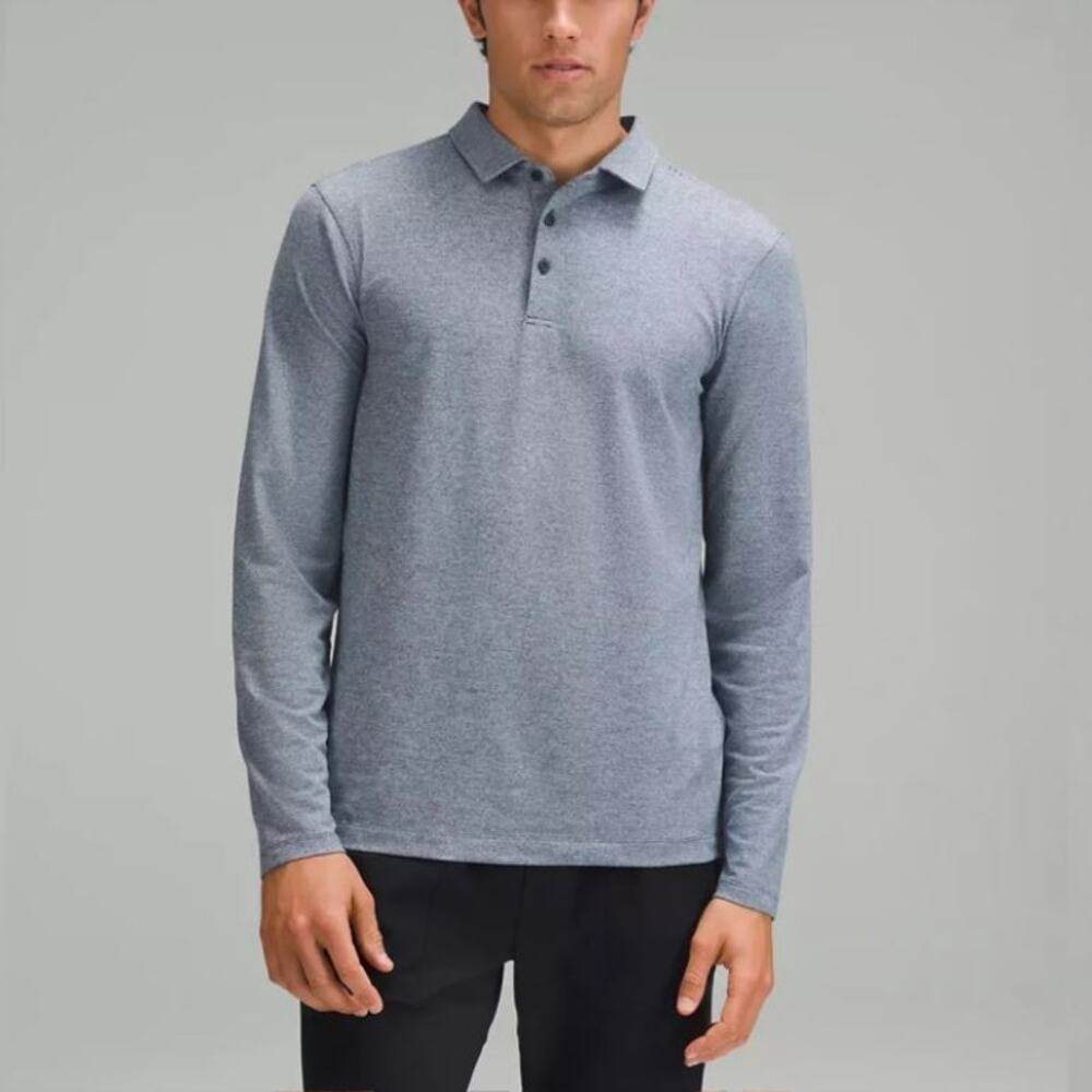 Lululemon Evolution Long-Sleeve Polo Shirt Heathered True Navy Men's Fit Small